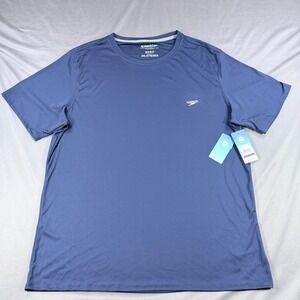 Speedo Mens 2XL Blue Polyester Swim Shirt Short Sleeve Rash Guard Sun Protection